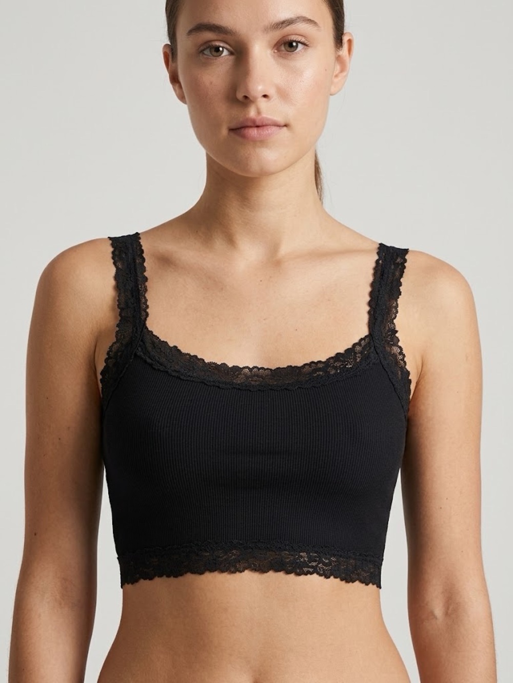 PINK Victoria's Secret - Black Ribbed Lace-Trim Bra